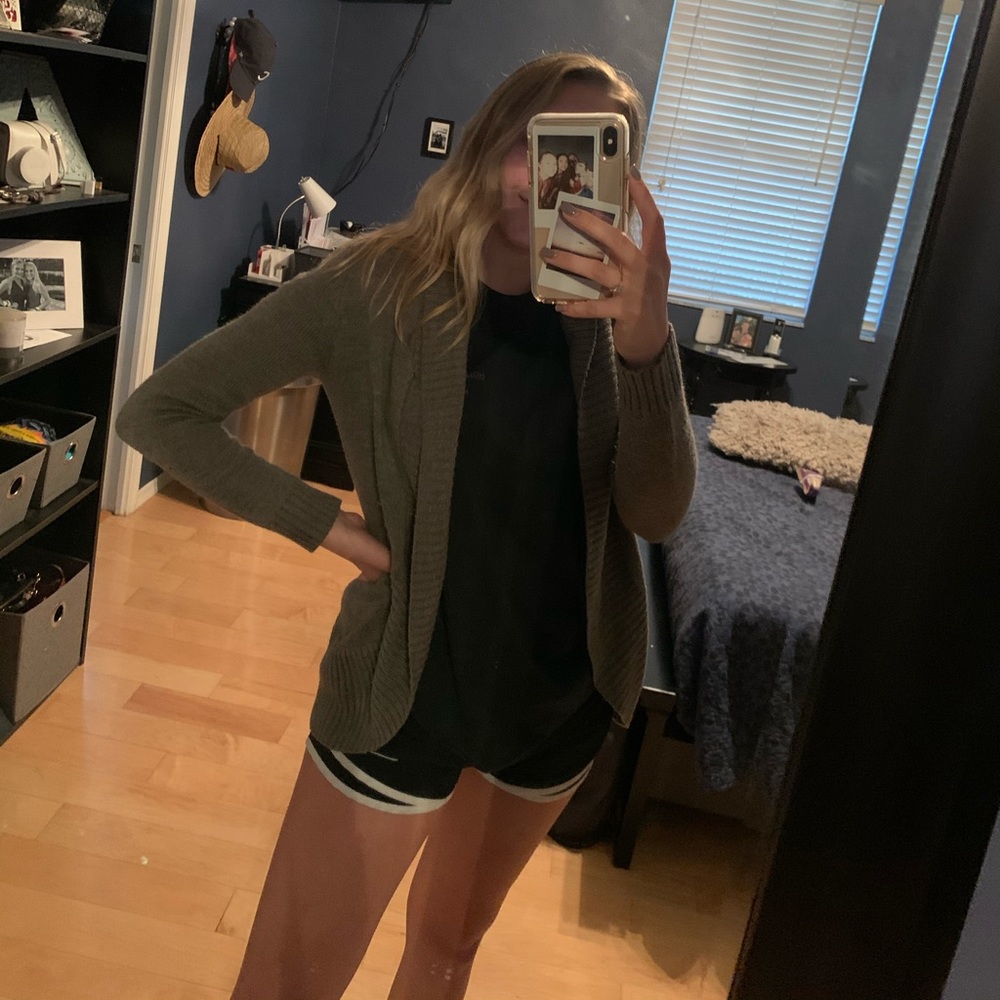 gray cardigan